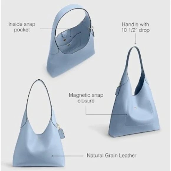 Coach Brooklyn Shoulder Bag 28 Light Blue Pebble Leather Magnetic Closure - Picture 5 of 6